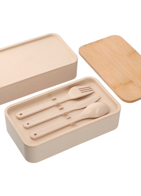 Stackable Bamboo Fiber Bento Box - Beige | PromoEO