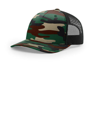 Richardson Printed Five-Panel Trucker 112PFP - Green Camo/ Black | Richardson