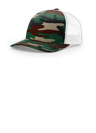 Richardson Printed Five-Panel Trucker 112PFP - Green Camo/ White | Richardson