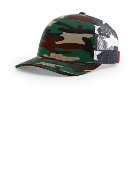 Richardson Printed Mesh Trucker 112PM - Green Camo/ Stars Stripes | Richardson