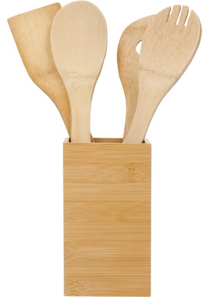 Bamboo 4-piece Kitchen Tool Set and Canister - Natural | PromoEO