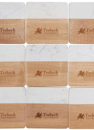 Marble and Bamboo Coaster Set