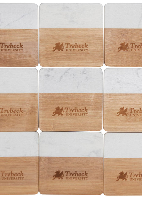 Marble and Bamboo Coaster Set
