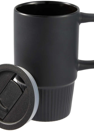 Camden 13oz Ceramic Mug w/ Lid - Black | PromoEO