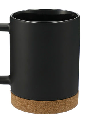 Bates 15oz Ceramic Mug w/ Cork Base - Black | PromoEO