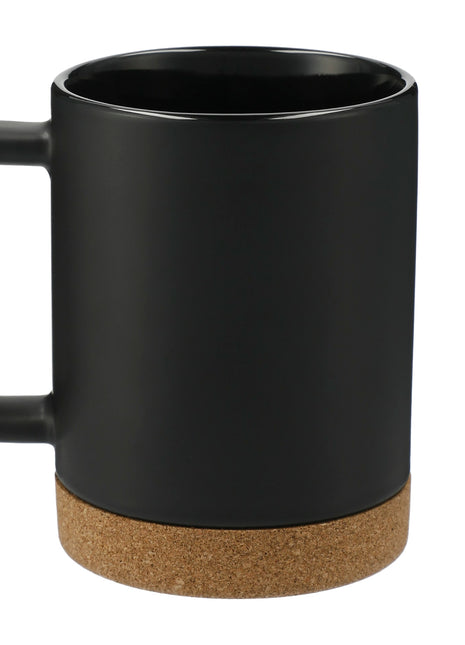 Bates 15oz Ceramic Mug w/ Cork Base - Black | PromoEO