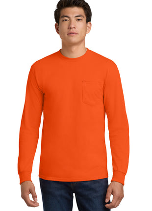 Gildan® - Ultra Cotton® 100% US Cotton Long Sleeve T-Shirt with Pocket.  2410 - S. Orange | Gildan
