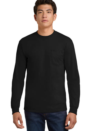 Gildan® - Ultra Cotton® 100% US Cotton Long Sleeve T-Shirt with Pocket.  2410 - Black | Gildan