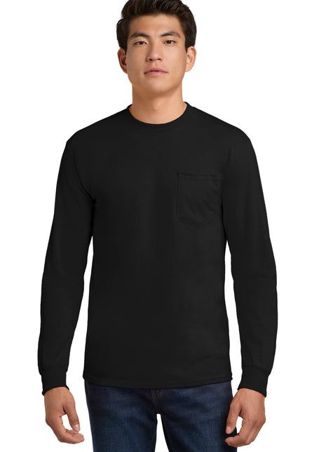 Gildan® - Ultra Cotton® 100% US Cotton Long Sleeve T-Shirt with Pocket.  2410 - Black | Gildan