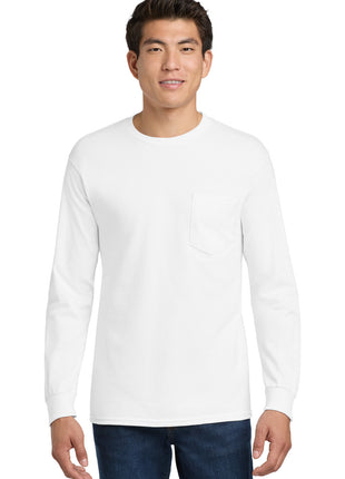Gildan® - Ultra Cotton® 100% US Cotton Long Sleeve T-Shirt with Pocket.  2410 - White | Gildan