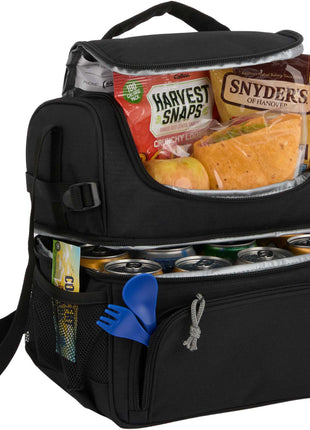Two Tier 12 Can Lunch Cooler - Black | PromoEO