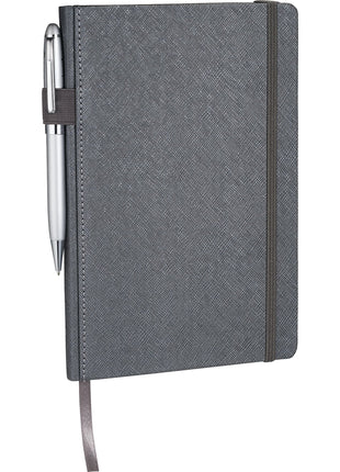 FSC® Mix 5.5" x 8.5" Modena Bound Journal - Gunmetal | PromoEO