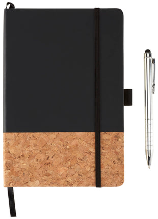 FSC® Mix 5.5" x 8.5" Lucca Cork Hard Bound Journal - Black | PromoEO