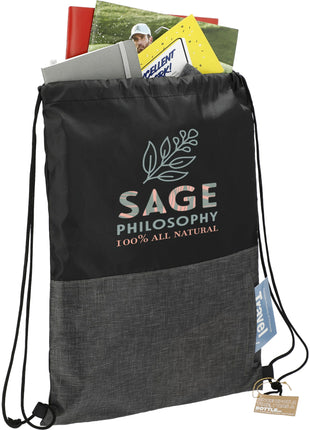 Ash Zippered Recycled Drawstring Bag - Black | PromoEO