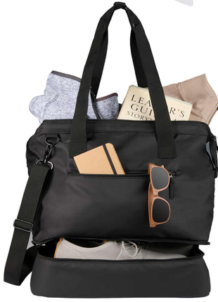 Daybreak Recycled Weekender Tote - Black | PromoEO