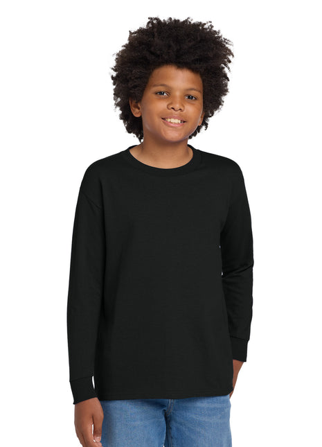 Gildan® Youth Heavy Cotton™ 100% Cotton Long Sleeve T-Shirt. 5400B - Black | Gildan