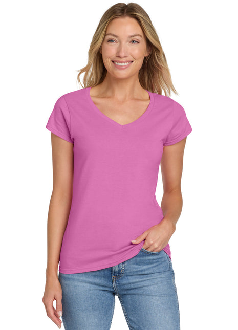 Gildan Softstyle® Women's Fit V-Neck T-Shirt. 64V00L - Azalea | Gildan
