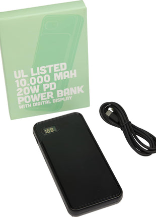 UL Listed 10000 mAh 20W Digital Display PowerBank - Black | PromoEO