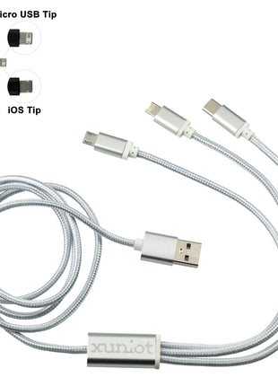 Realm 3-in-1 Long Charging Cable - Silver | PromoEO