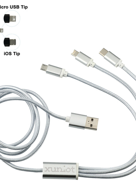 Realm 3-in-1 Long Charging Cable - Silver | PromoEO