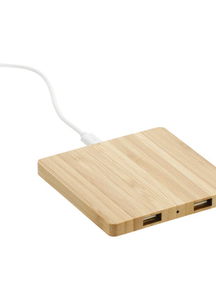 FSC® 100% Bamboo Wireless Charge Pad w/Dual Output - Natural | PromoEO