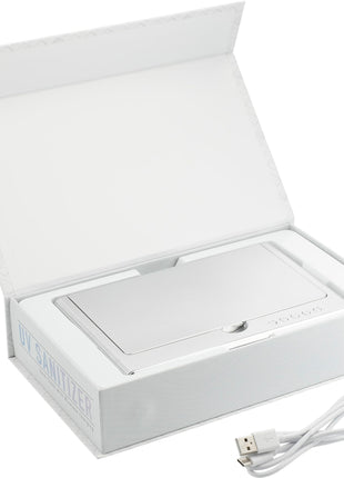 UV Sanitizer Desk Clock with Wireless Charging - Silver | PromoEO