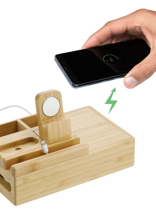 Bamboo Fast Wirelsss Charging Dock Station - Natural | PromoEO