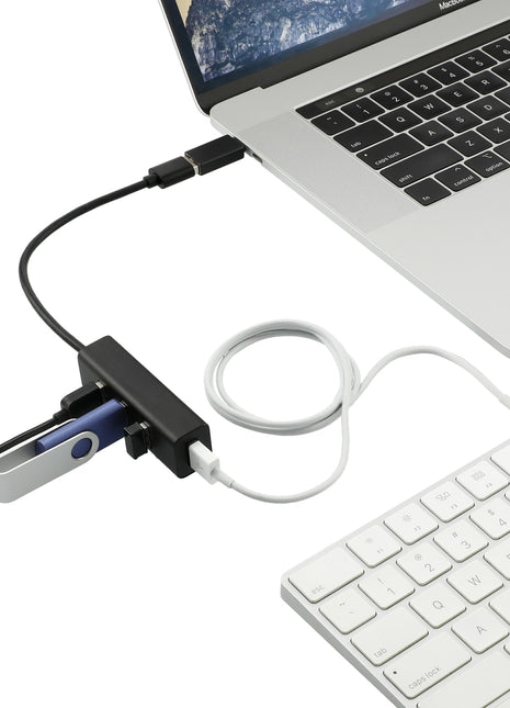 Aluminum 4-Port USB 3.0 Hub with Type C Adapter - Black | PromoEO