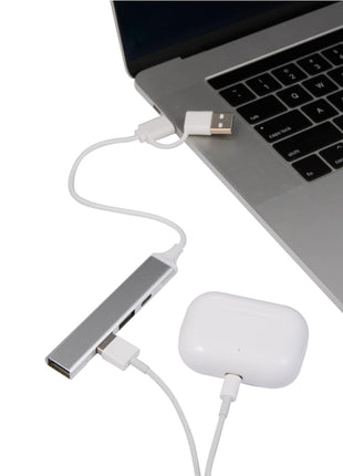 Aluminum 4-Port USB-A and C Hub - Silver | PromoEO