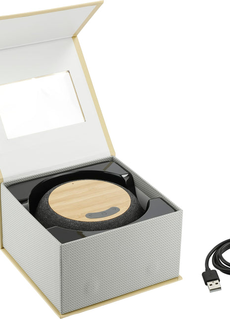 Garm Fabric & Bamboo Speaker with Wireless Chargin - Gray | PromoEO