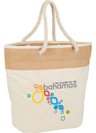 Jute Accent 12oz Cotton Canvas Rope Tote - Natural | PromoEO