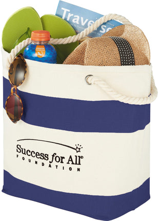 Capri Stripes 12oz Cotton Canvas Shopper Tote - Navy | PromoEO