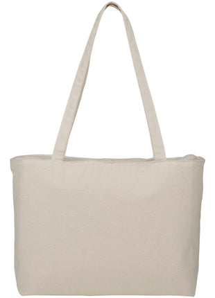 Zippered 12oz Cotton Canvas Shopper Tote - Natural | PromoEO