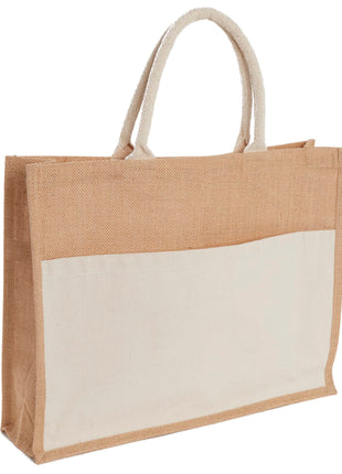 Jute Shopper Tote with Recycled Cotton Pocket - Natural | PromoEO