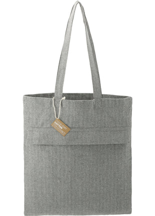 Recycled Cotton Herringbone Tote w/Zip Pocket - Dark Gray | PromoEO