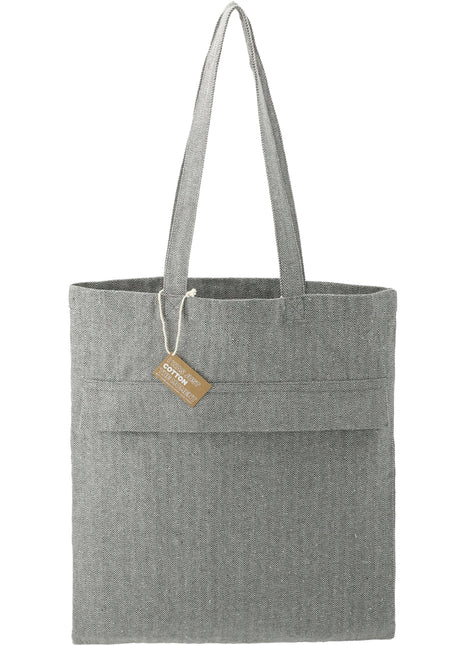 Recycled Cotton Herringbone Tote w/Zip Pocket - Dark Gray | PromoEO