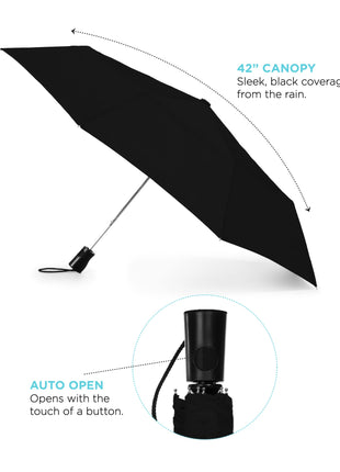 42" totes® 3 Section Auto Open Umbrella - Black | totes