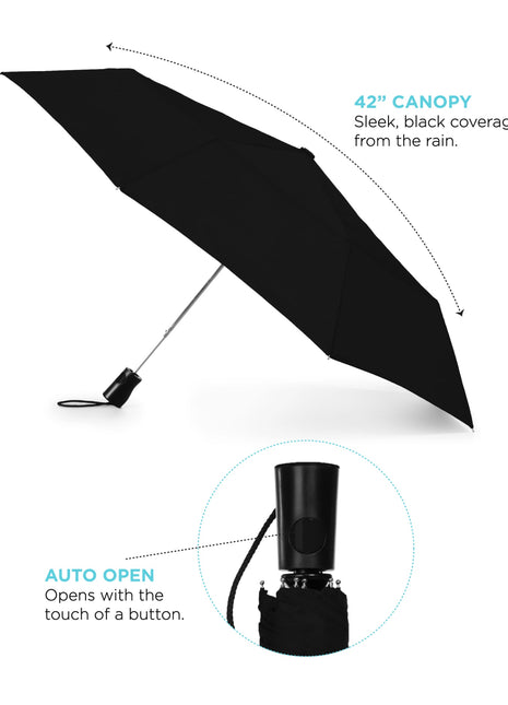 42" totes® 3 Section Auto Open Umbrella - Black | totes