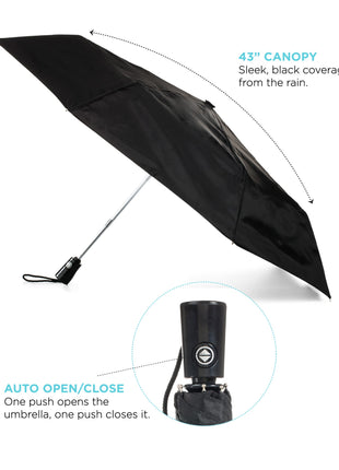 44" totes® 3 Section Auto Open/Close Umbrella - Black | totes