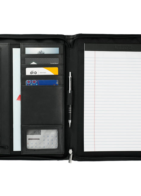 FSC® Mix Millennium Leather Zippered Padfolio - Black | PromoEO
