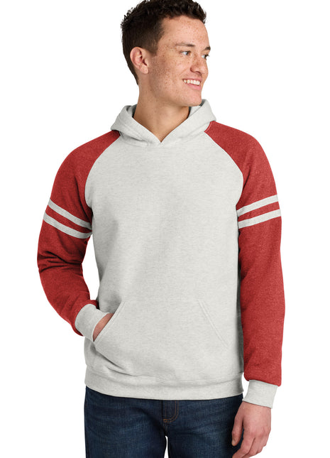 Jerzees® Unisex NuBlend® Varsity Colorblock Hooded Sweatshirt 97C - Oatmeal Heather/ Fiery Red Heather | Jerzees