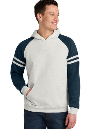 Jerzees® Unisex NuBlend® Varsity Colorblock Hooded Sweatshirt 97C - Oatmeal Heather/ Indigo Heather | Jerzees