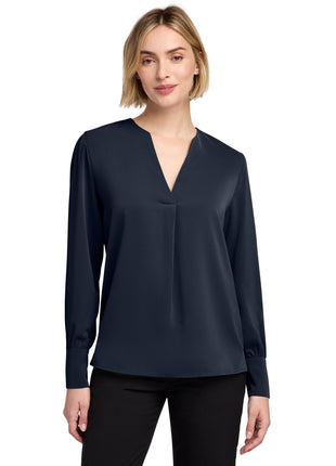 Brooks Brothers® Women's Open-Neck Satin Blouse BB18009 - Night Navy | Brooks Brothers