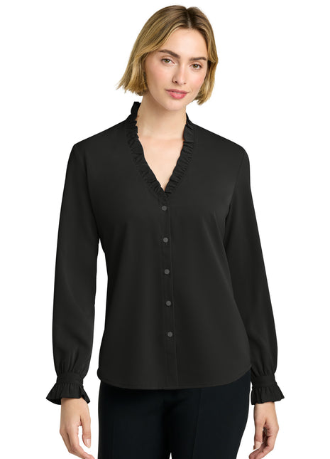 Brooks Brothers® Women's Long Sleeve Ruffle Collar Blouse BB18011 - Deep Black | Brooks Brothers