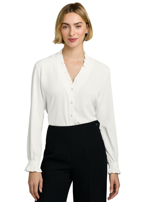 Brooks Brothers® Women's Long Sleeve Ruffle Collar Blouse BB18011 - Off White | Brooks Brothers