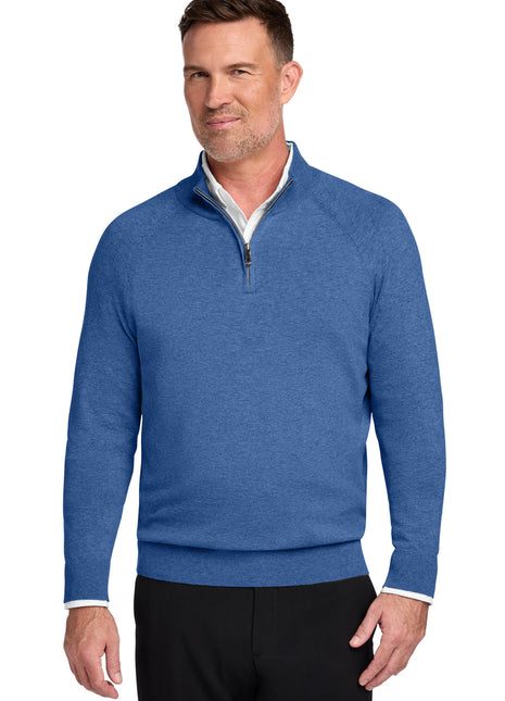 Brooks Brothers® Cotton Stretch 1/4-Zip Sweater BB18402 - Charter Blue Heather | Brooks Brothers