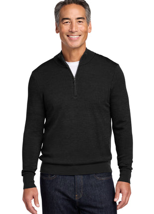 Brooks Brothers® Washable Merino Birdseye 1/4-Zip Sweater BB18412 - Deep Black | Brooks Brothers