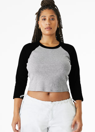 BELLA+CANVAS® Women's Micro Rib 3/4 Raglan Baby Tee BC1200 - Athletic Heather/ Black | Bella + Canvas