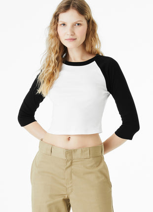 BELLA+CANVAS® Women's Micro Rib 3/4 Raglan Baby Tee BC1200 - White/ Black | Bella + Canvas