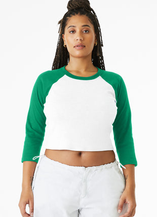 BELLA+CANVAS® Women's Micro Rib 3/4 Raglan Baby Tee BC1200 - White/ Kelly | Bella + Canvas